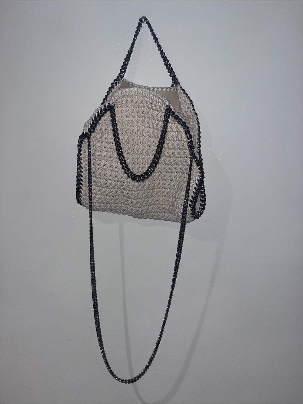 Stella McCartney Falabella Mini Tote Crochet Shoulder Bag with Silver Chain